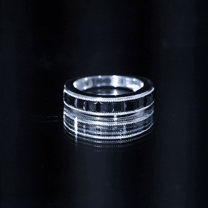 Princess Cut Black Spinel Half Eternity Band Ring