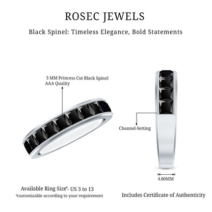 Princess Cut Black Spinel Half Eternity Band Ring