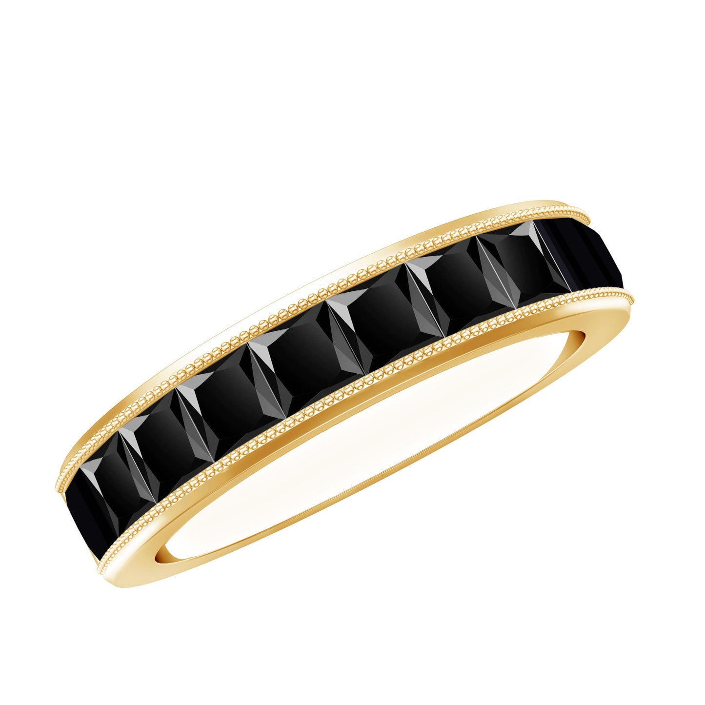 Princess Cut Black Spinel Half Eternity Band Ring