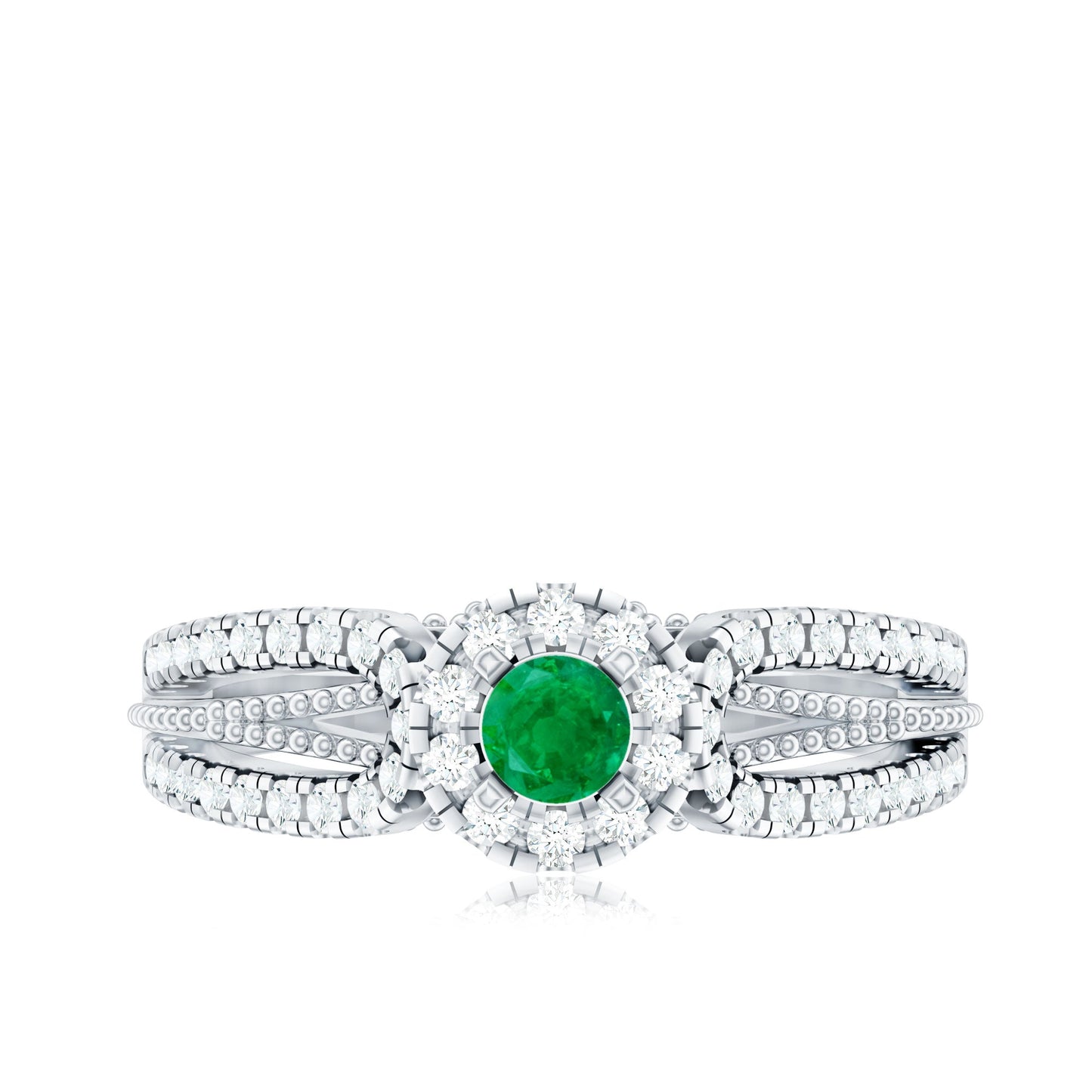 Natural Emerald Vintage Looking Engagement Ring with Diamond