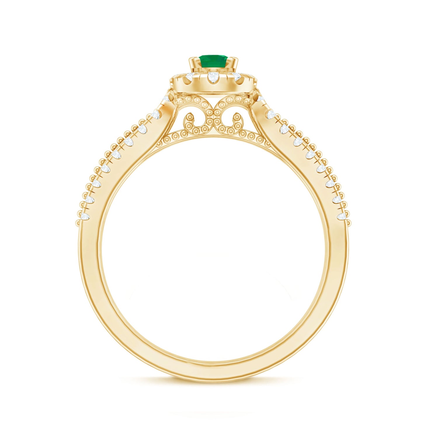 Natural Emerald Vintage Looking Engagement Ring with Diamond