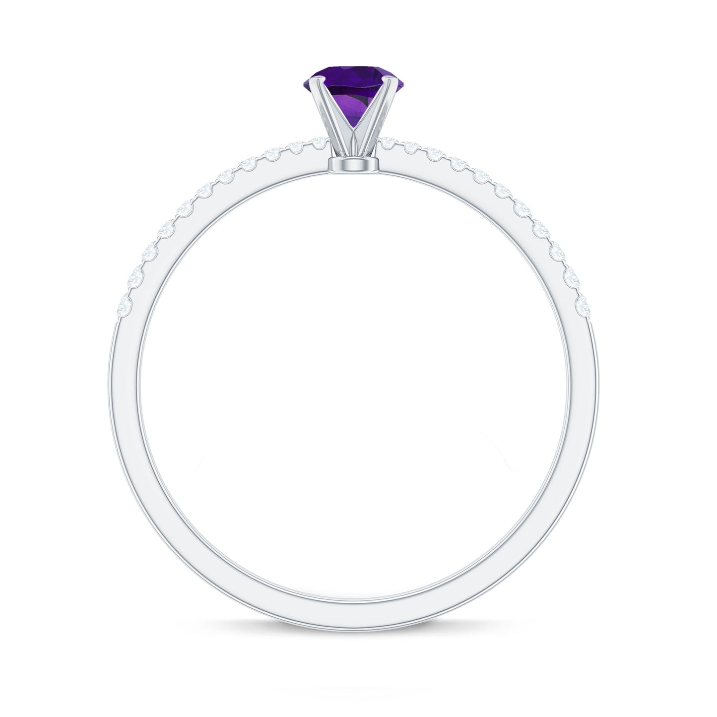 Real Amethyst Promise Ring with Diamond for Women