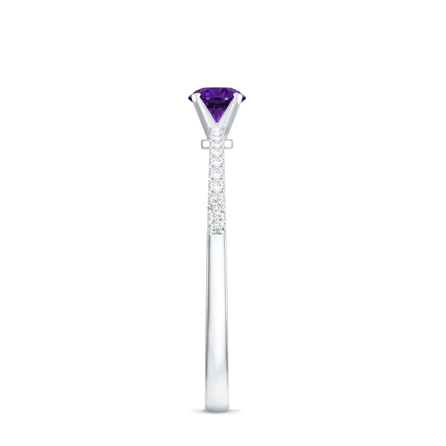 Real Amethyst Promise Ring with Diamond for Women