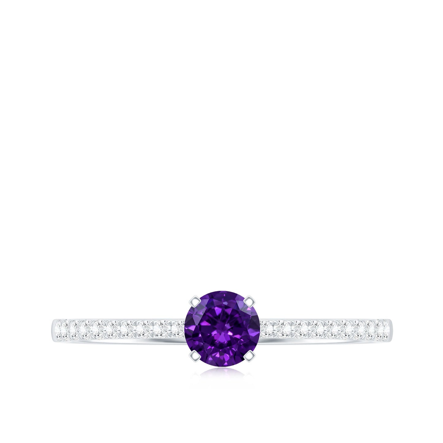 Real Amethyst Promise Ring with Diamond for Women