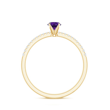 Real Amethyst Promise Ring with Diamond for Women