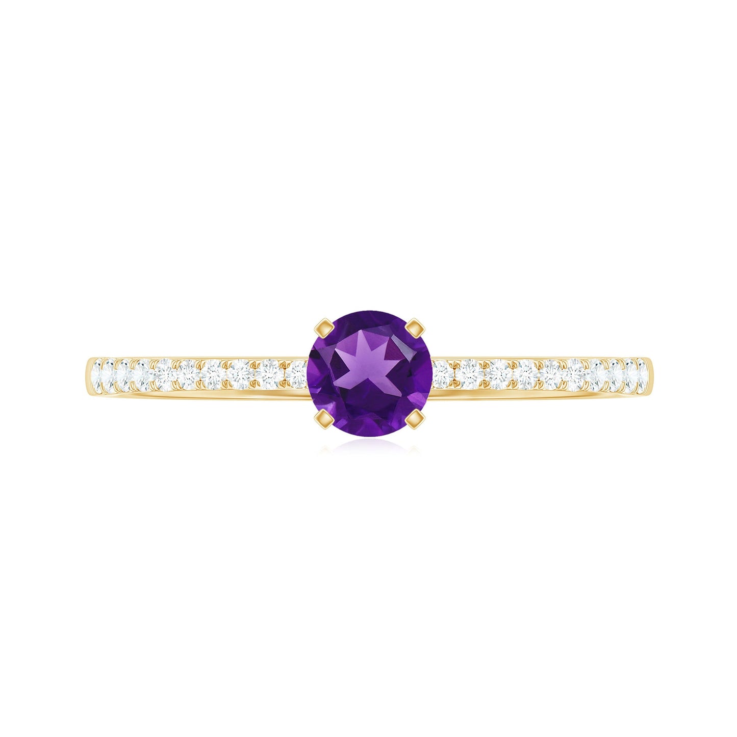 Real Amethyst Promise Ring with Diamond for Women
