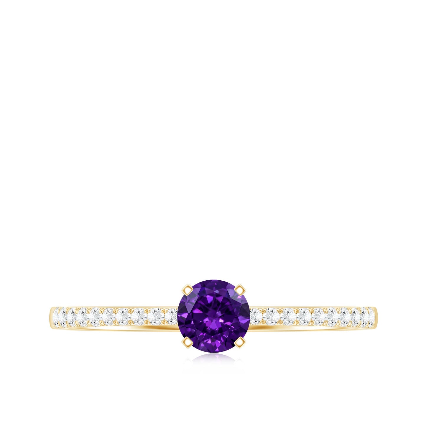 Real Amethyst Promise Ring with Diamond for Women