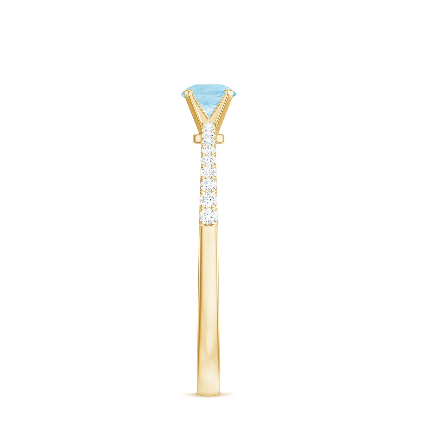 Natural Aquamarine Promise Ring with Diamond Side Stones