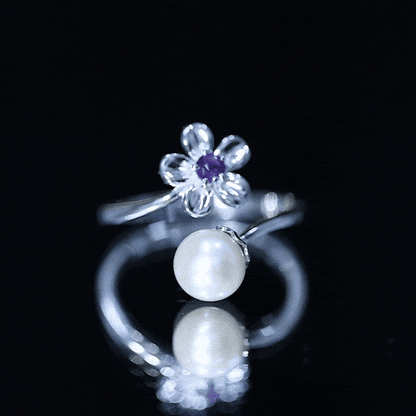 Cultured 3 Carat Freshwater Pearl Flower Ring with Amethyst