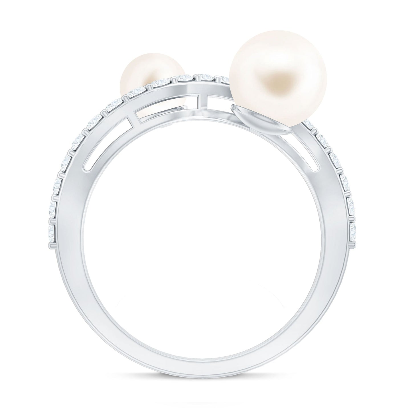 Natural Freshwater Pearl Toi Et Moi Engagement Ring with Diamond