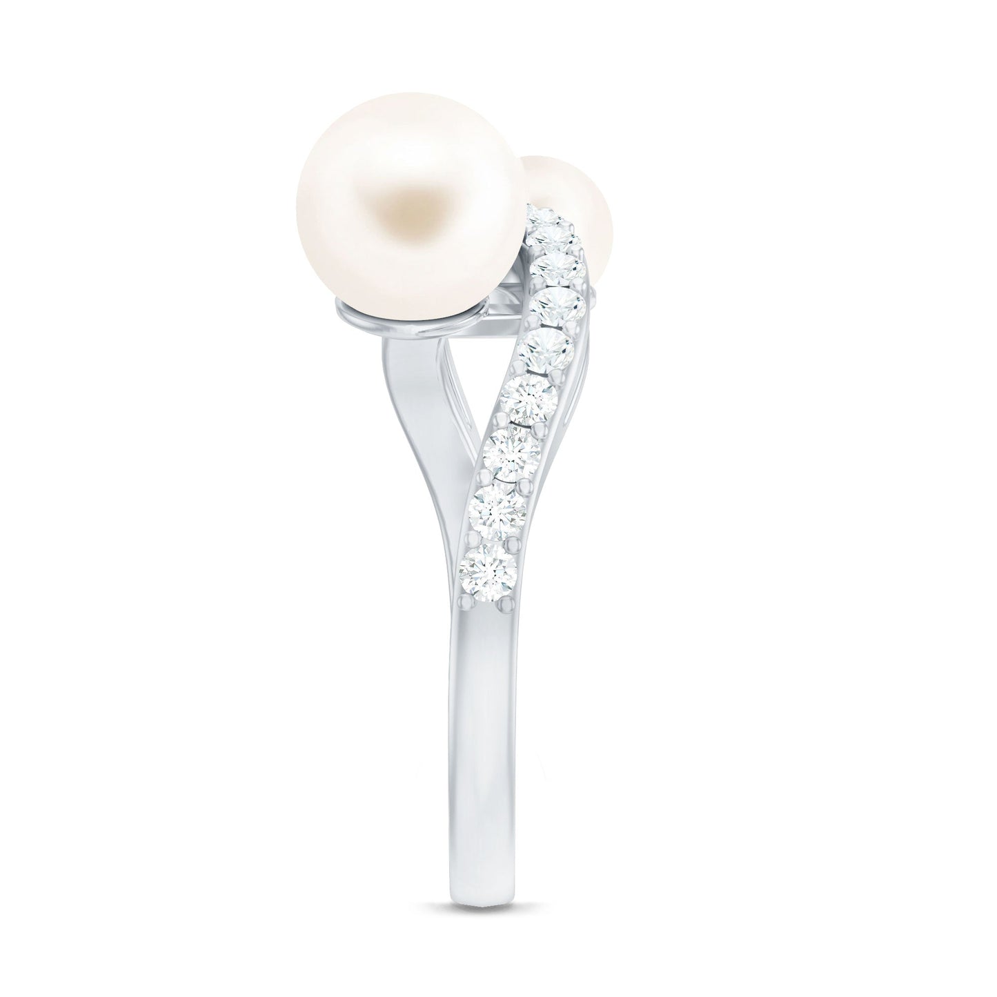 Natural Freshwater Pearl Toi Et Moi Engagement Ring with Diamond