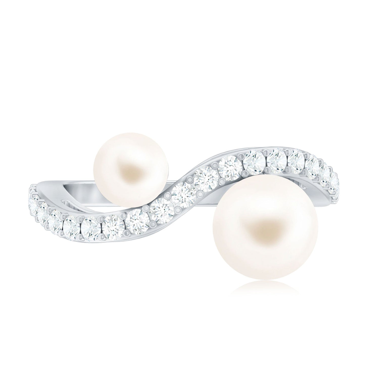 Natural Freshwater Pearl Toi Et Moi Engagement Ring with Diamond