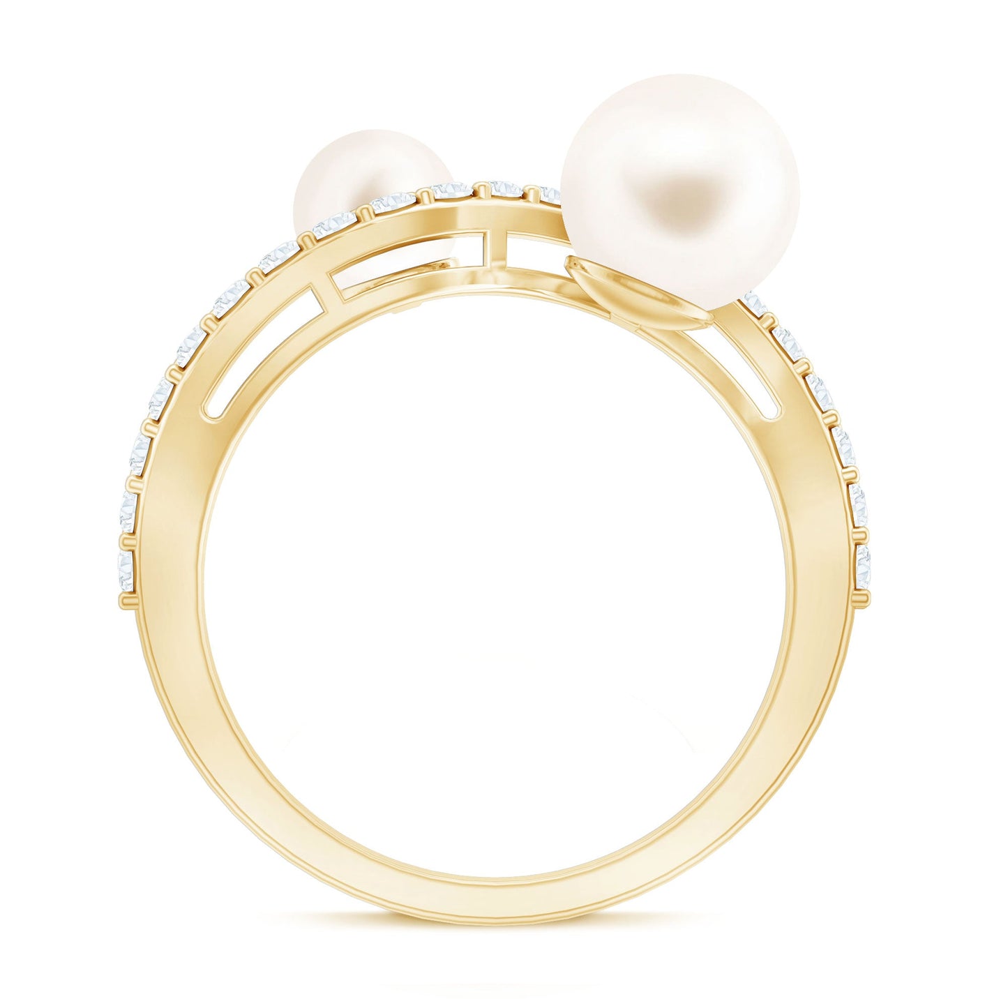Natural Freshwater Pearl Toi Et Moi Engagement Ring with Diamond