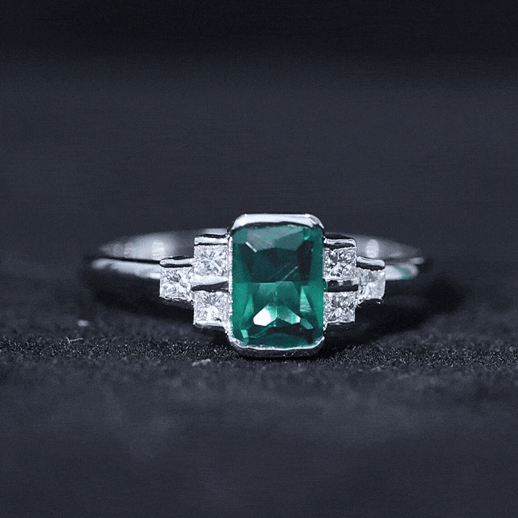 Certified Lab Grown Emerald Diamond Art Deco Engagement Ring