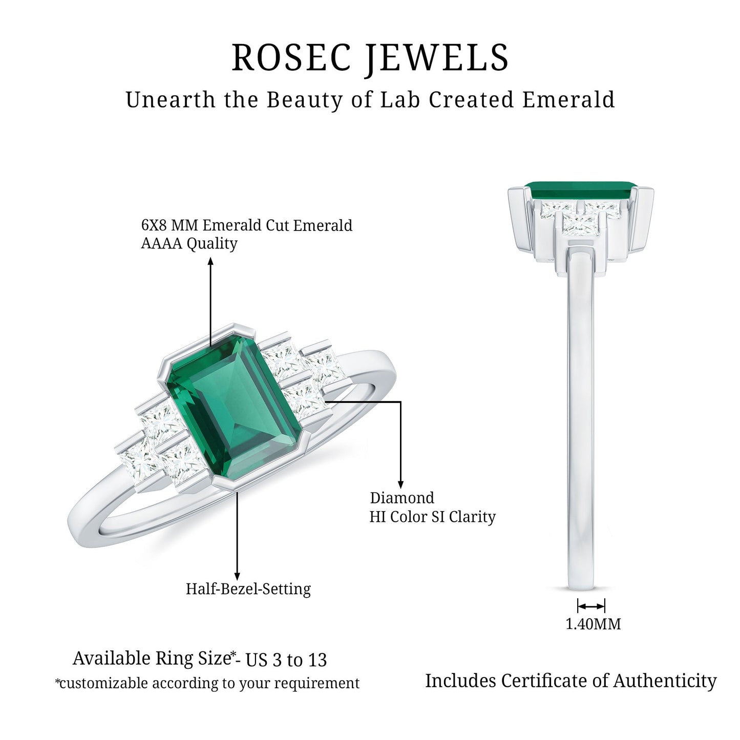 Certified Lab Grown Emerald Diamond Art Deco Engagement Ring