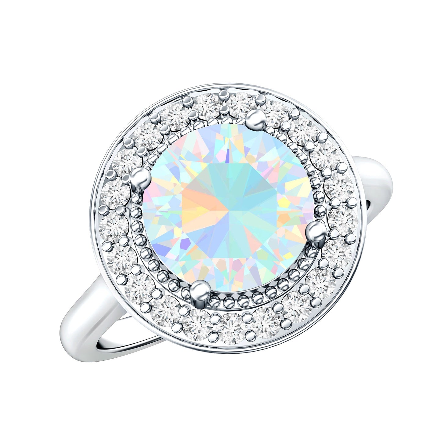 Vintage Inspired 2 Carat Opalescent Engagement Ring with Diamond Halo