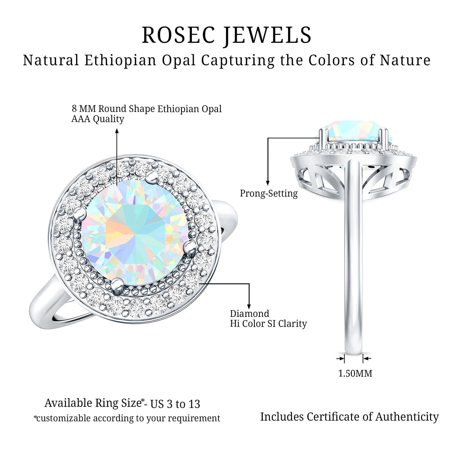 Vintage Inspired 2 Carat Opalescent Engagement Ring with Diamond Halo