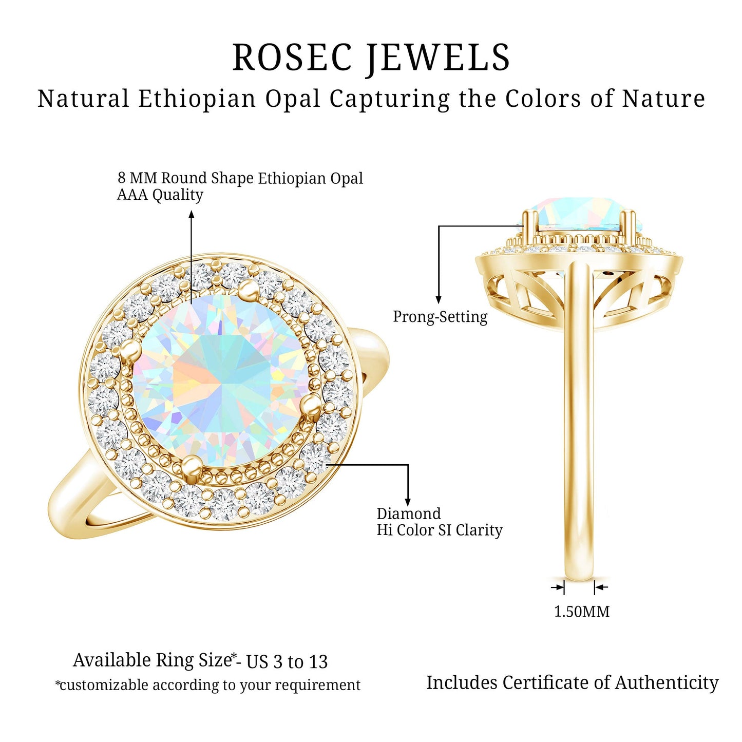Vintage Inspired 2 Carat Opalescent Engagement Ring with Diamond Halo