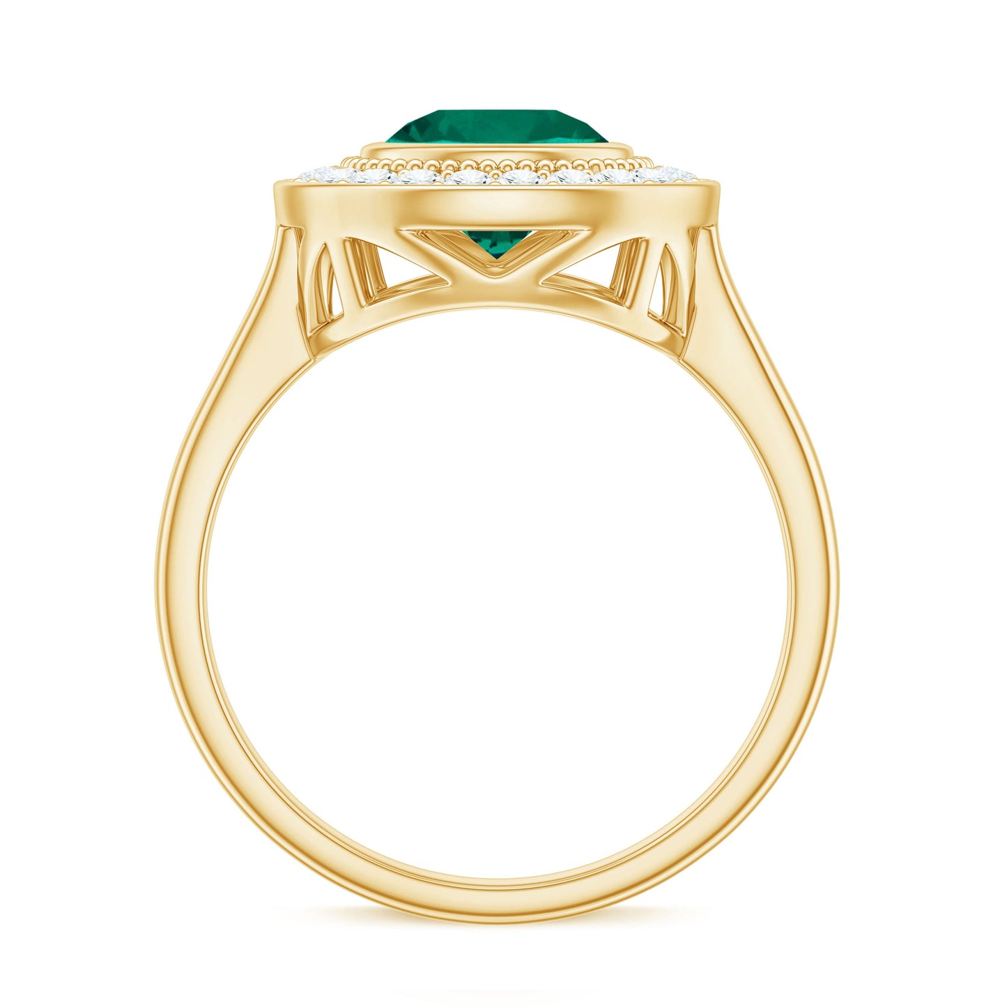 Vintage Looking 2 Carat Lab Grown Emerald Engagement Ring with Halo