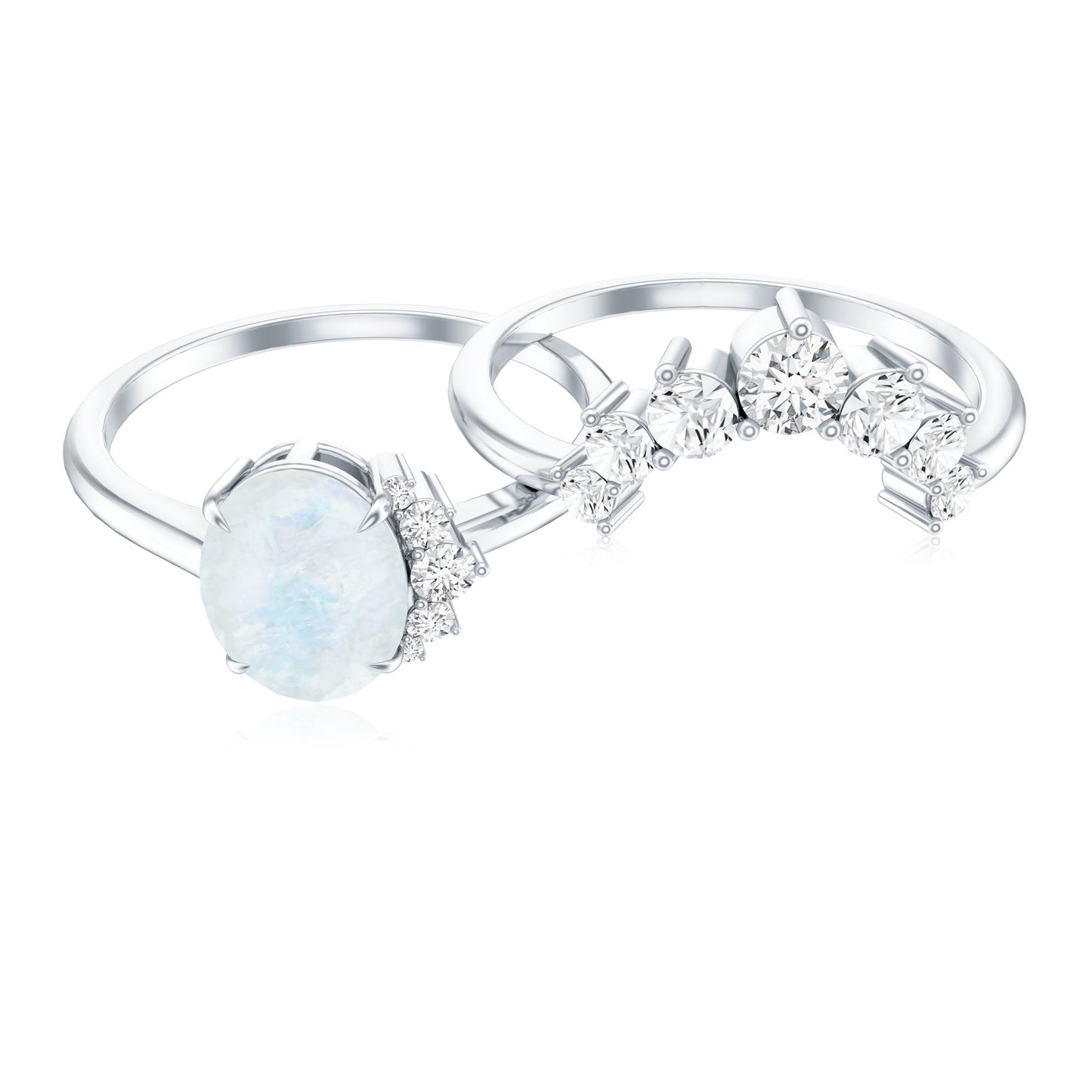 0.6 Carat Oval Moonstone and Diamond Engagement Ring Set