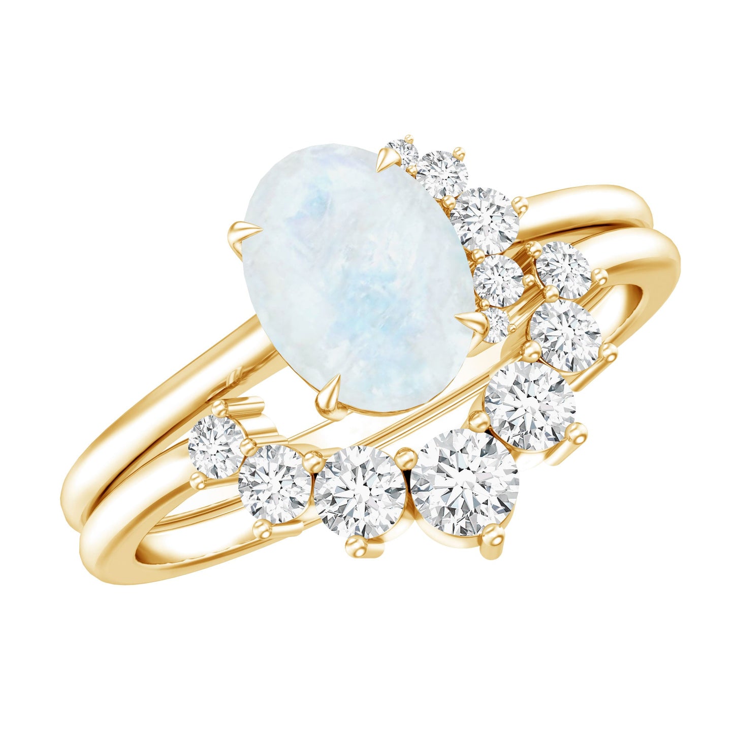 0.6 Carat Oval Moonstone and Diamond Engagement Ring Set