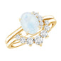 0.6 Carat Oval Moonstone and Diamond Engagement Ring Set