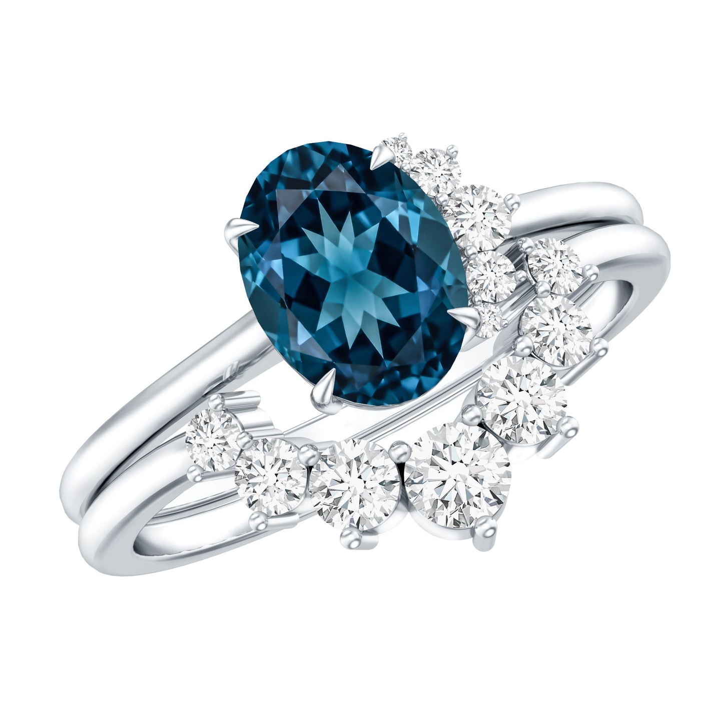 Oval London Blue Topaz and Diamond Designer Ring Set