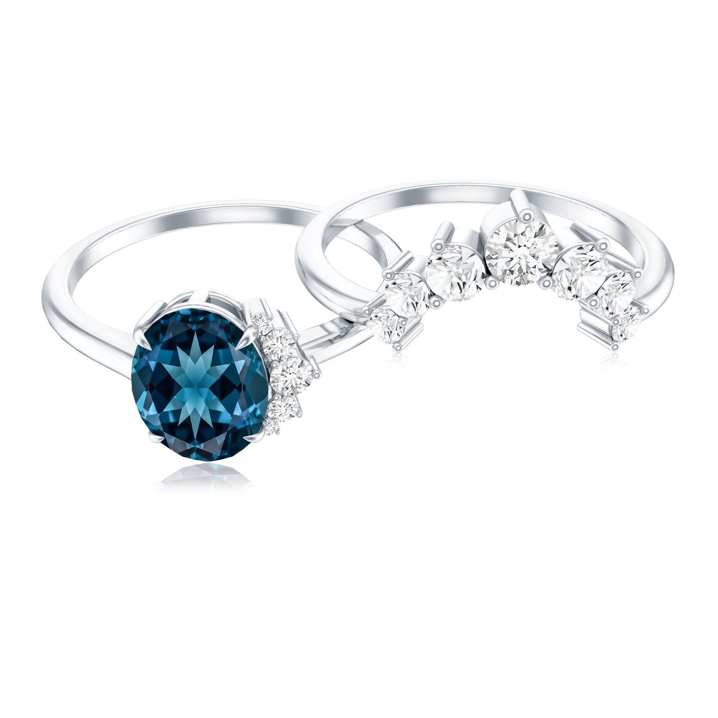 Oval London Blue Topaz and Diamond Designer Ring Set