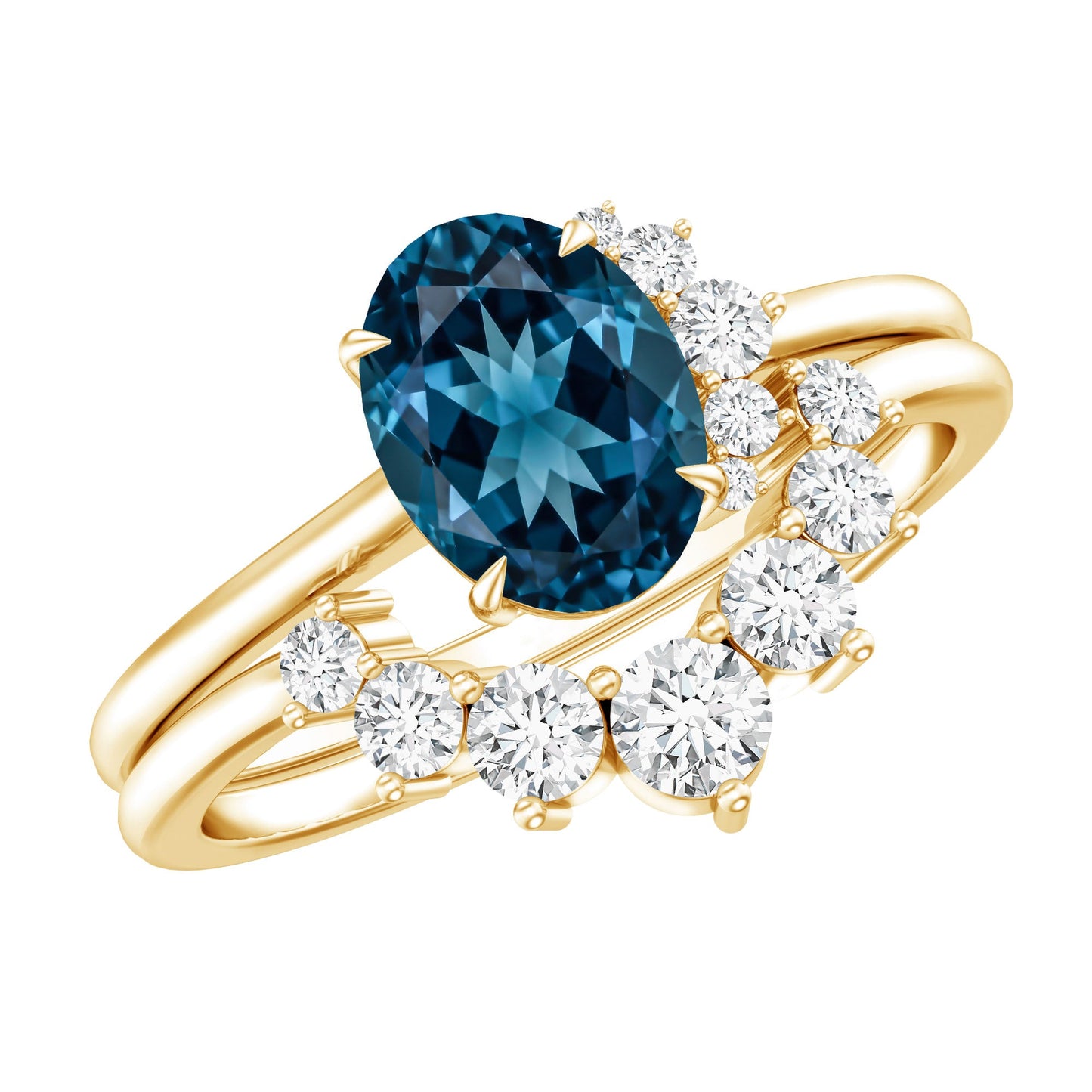 Oval London Blue Topaz and Diamond Designer Ring Set