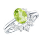 Real 1 Carat Oval Peridot Engagement Ring with Diamond Wedding Band