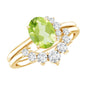 Real 1 Carat Oval Peridot Engagement Ring with Diamond Wedding Band