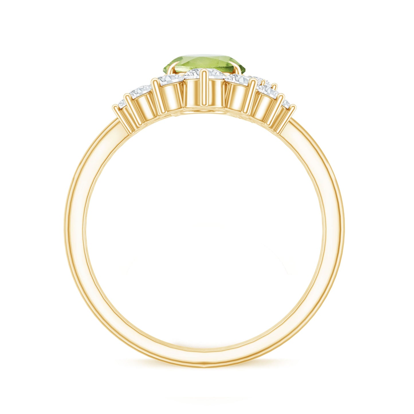 Real 1 Carat Oval Peridot Engagement Ring with Diamond Wedding Band