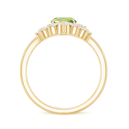 Real 1 Carat Oval Peridot Engagement Ring with Diamond Wedding Band