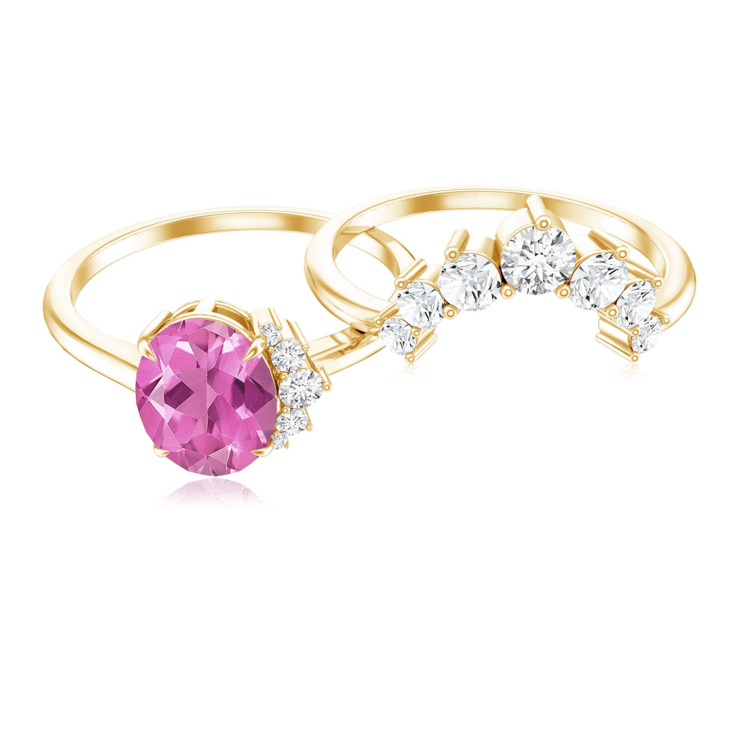 1 Carat Oval Pink Tourmaline and Diamond Wedding Ring Set