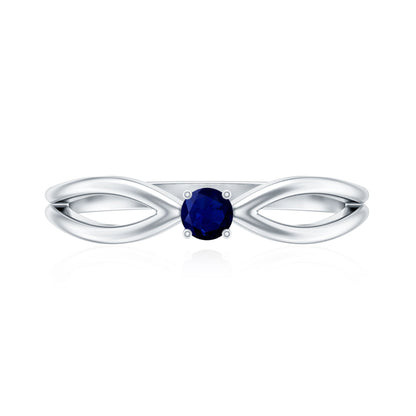 Natural Blue Sapphire Cute Promise Ring with Split Shank