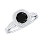 0.4 Carat Round Shape Black Onyx Vintage Engagement Ring with Diamond Halo
