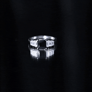 Asscher Cut Black Onyx Engagement Ring with Baguette Moissanite