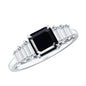 Asscher Cut Black Onyx Engagement Ring with Baguette Moissanite