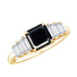 Asscher Cut Black Onyx Engagement Ring with Baguette Moissanite