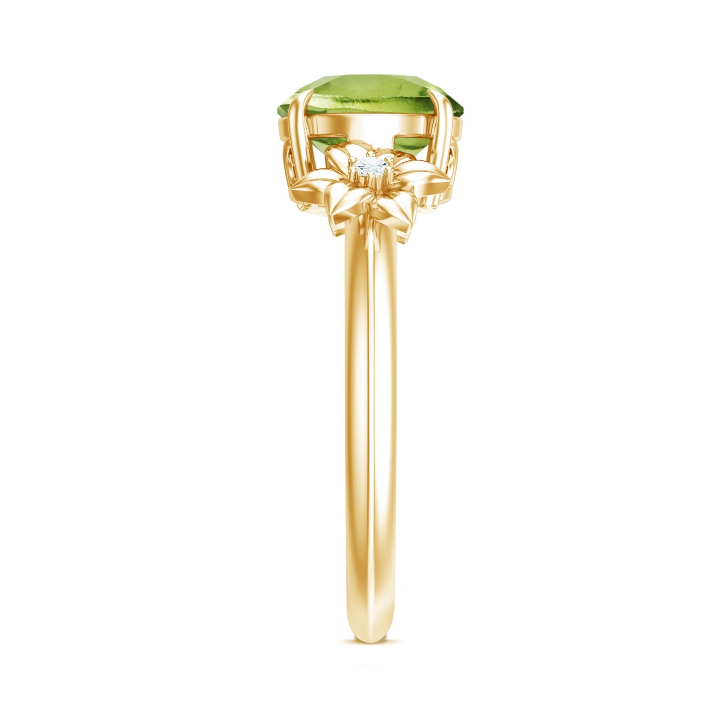 Natural 2 Carat Peridot Flower Engagement Ring with Diamond