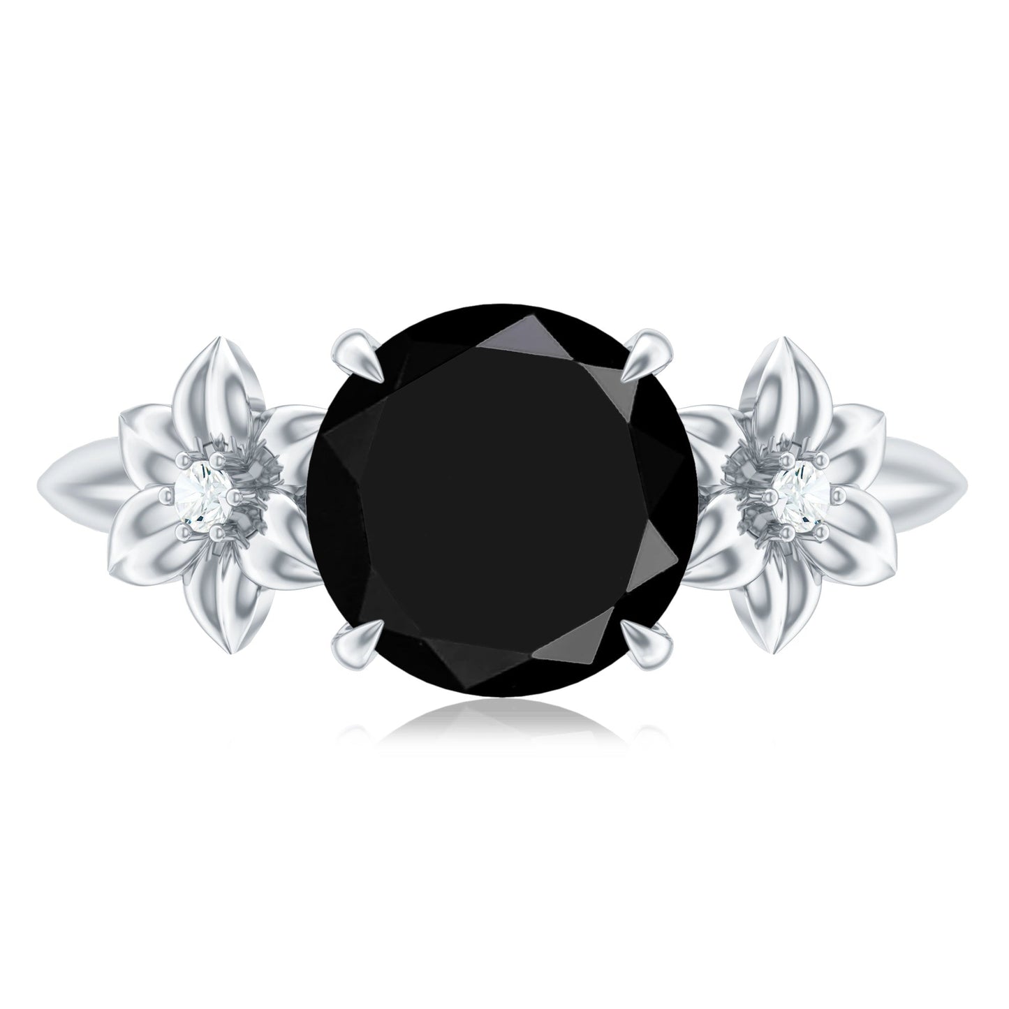 2 Carat Lab Grown Black and White Diamond Flower Engagement Ring
