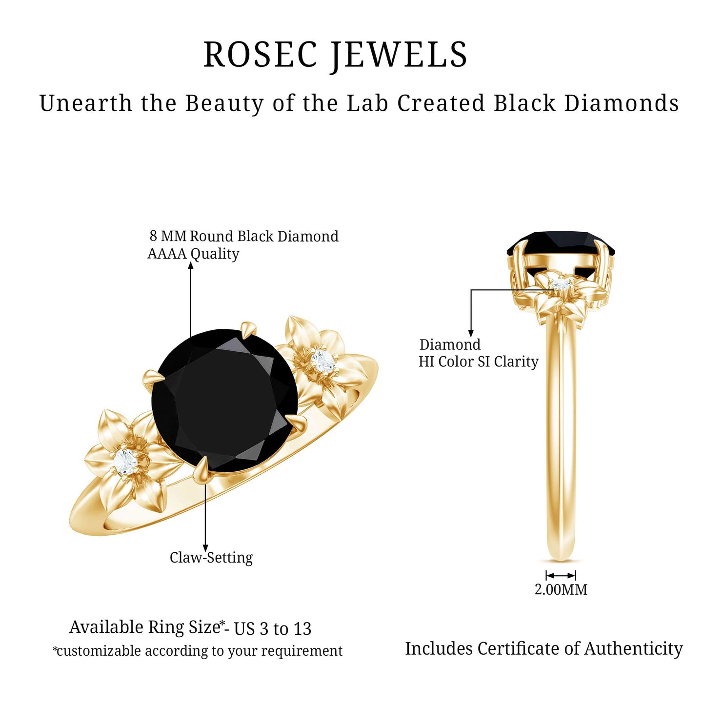 2 Carat Lab Grown Black and White Diamond Flower Engagement Ring
