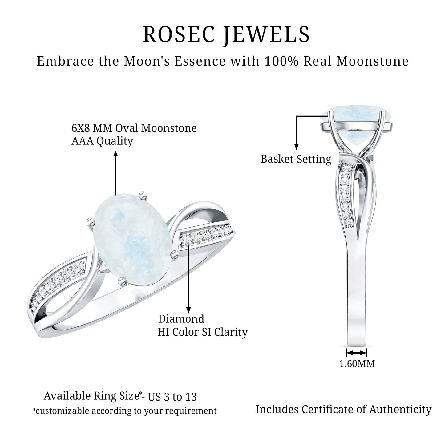 Oval Moonstone Infinity Engagement Ring with Diamond