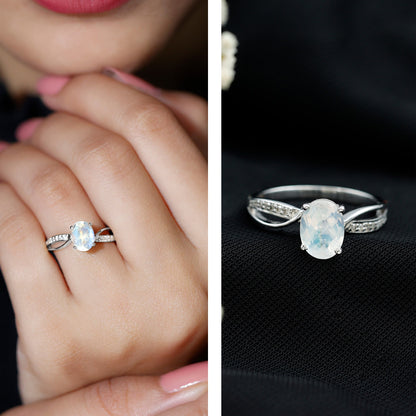 Oval Moonstone Infinity Engagement Ring with Diamond