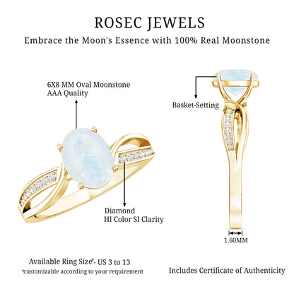 Oval Moonstone Infinity Engagement Ring with Diamond