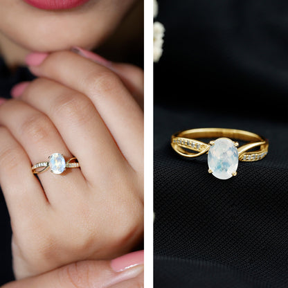Oval Moonstone Infinity Engagement Ring with Diamond