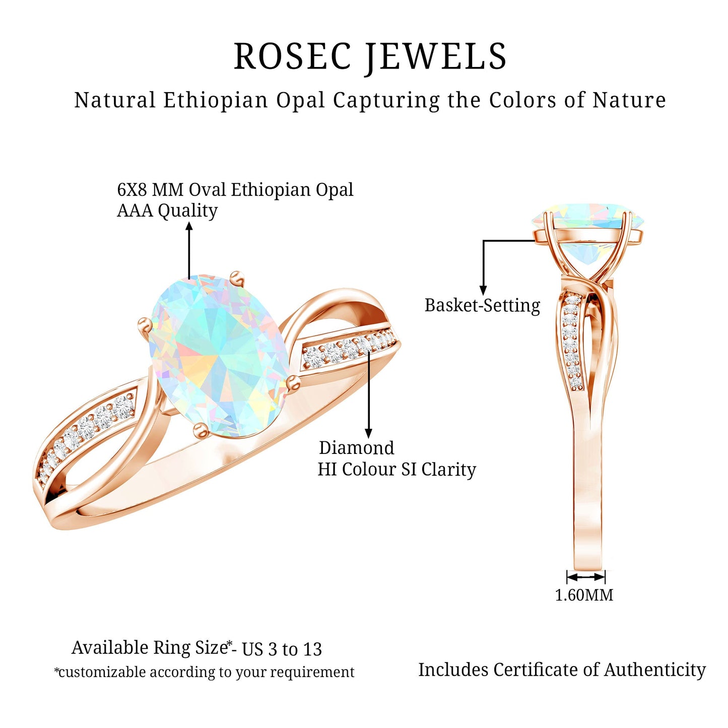 Natural 1.2 Carat Oval Opalescent Diamond Engagement Ring with Split Shank