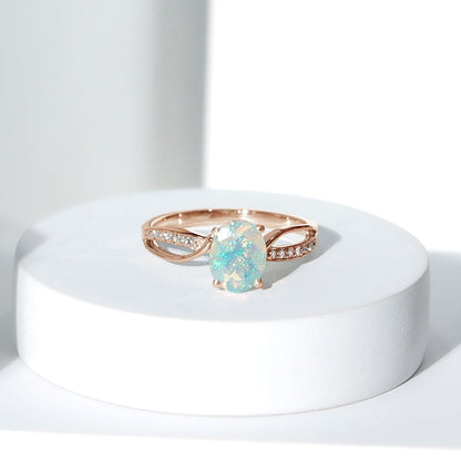 Natural 1.2 Carat Oval Opalescent Diamond Engagement Ring with Split Shank