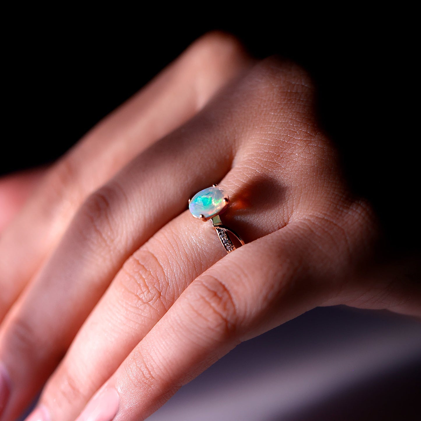Natural 1.2 Carat Oval Opalescent Diamond Engagement Ring with Split Shank