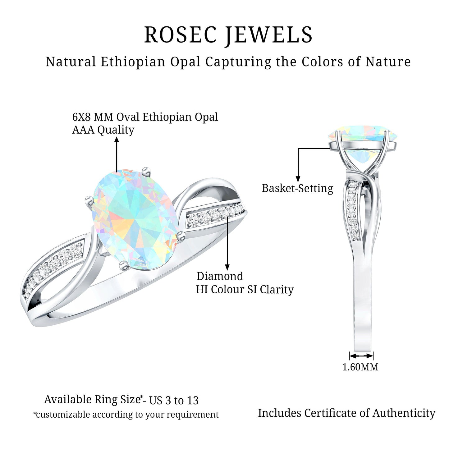 Natural 1.2 Carat Oval Opalescent Diamond Engagement Ring with Split Shank